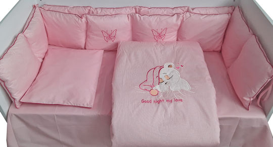 Beboulino Set Für Krippe Embroidery Lines Rosa 8Stück