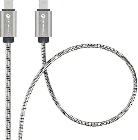 Forcell USB 2.0 Кабел USB-C Мъжки - USB-C 60W Захранване (PD) Сребрист 2м