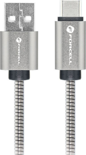 Forcell Regular USB 2.0 Cablu USB-C bărbătesc - USB-A 66W Argintiu 2m