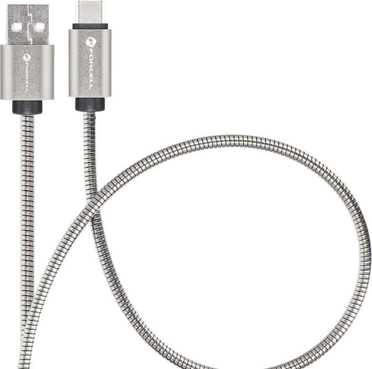 Forcell Regular USB 2.0 Cablu USB-C bărbătesc - USB-A 66W Argintiu 2m