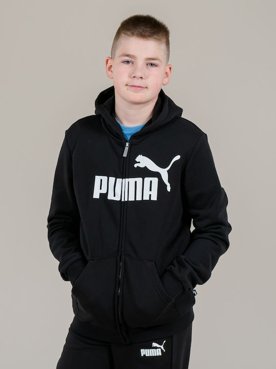 Athletic Kids Sweatshirt Cardigan Cotton with Hood Black Essential Big