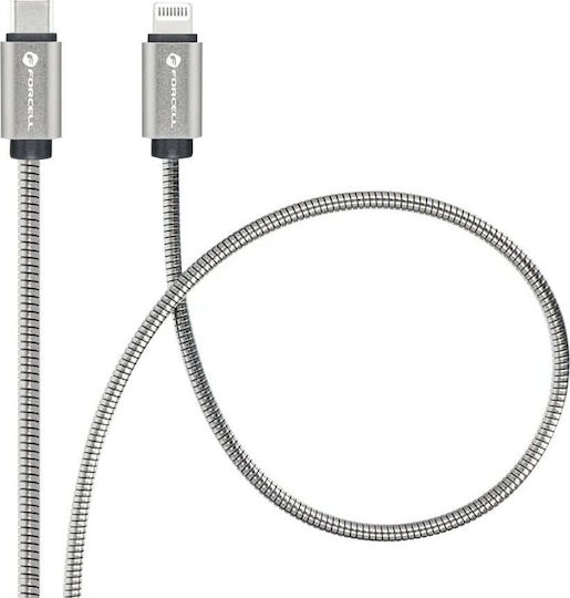 Forcell Stainless USB-C to Lightning Cable 27W Ασημί 2m