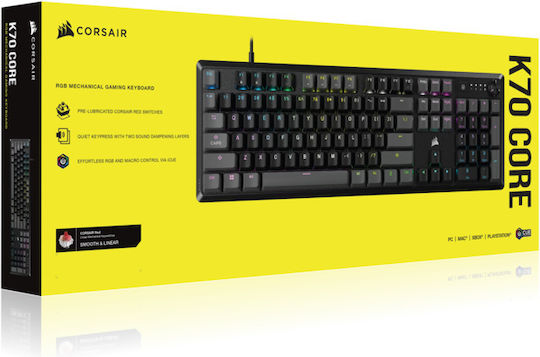 Corsair K70 Core RGB Gaming Mechanical Keyboard with Corsair MLX Red switches and RGB lighting (English US) Carbon Gray