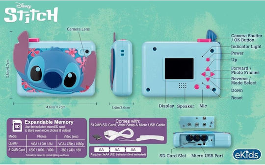 eKids Disney Stitch Kinderkamera 2MP Hellblau