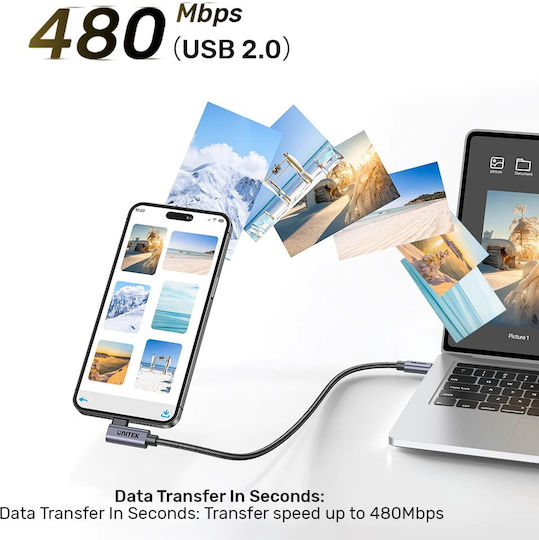 Unitek USB 2.0 Cable USB-C male - USB-C 60W Ασημί 5m C14123BK-5M