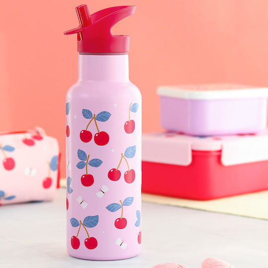 A Little Lovely Company Stainless Steel Kids Water Bottle Thermos with Straw Multicolour 500ml