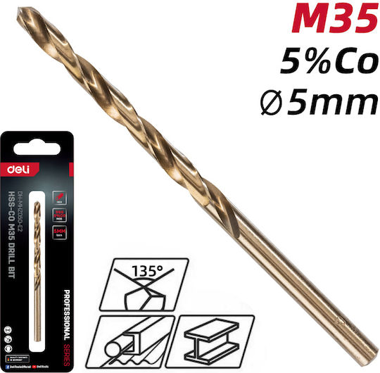 Deli HSS Drill with Cylindrical Drill Top for Metal 5x86mm
