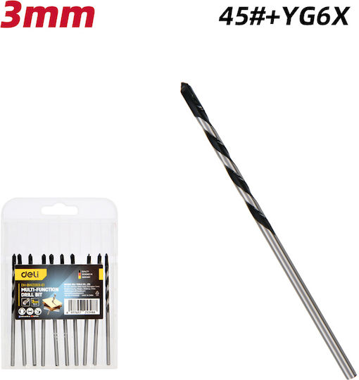 Deli Set 10 Carbide Drills with Cylindrical Drill Top for Masonry Metal Wood Glass and Tiles