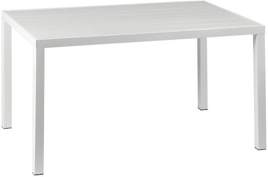 Outdoor Dinner Free Standing Table with Polywood Surface and Aluminum Frame White 134x84x72cm