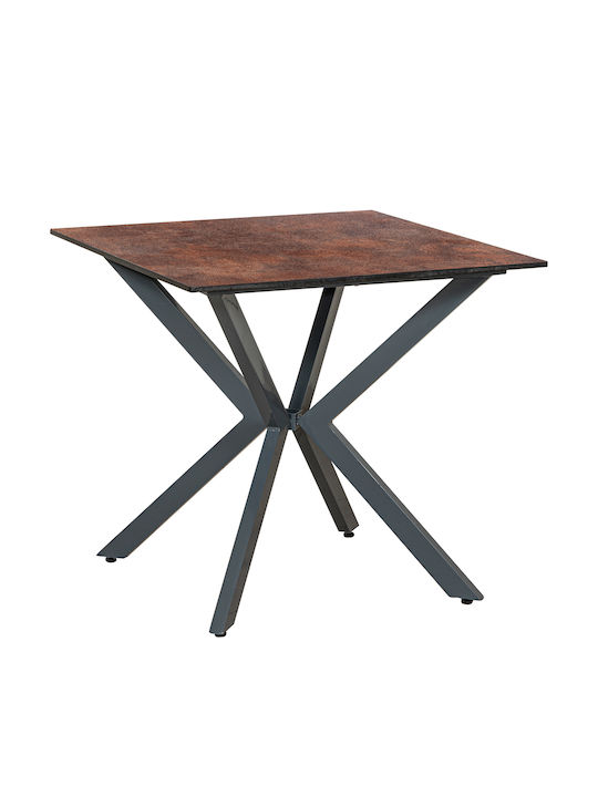 Outdoor Dinner Free Standing Table with Wood Surface and Aluminum Frame Gray 70x70x75cm