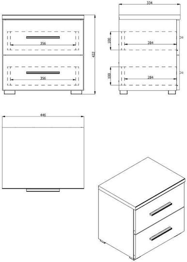 Комод Uni No2F Дървен Сив дъб 44.5x33.5x43см