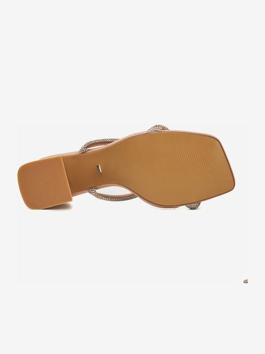 Mules mit Niedrig Absatz in Beige Farbe