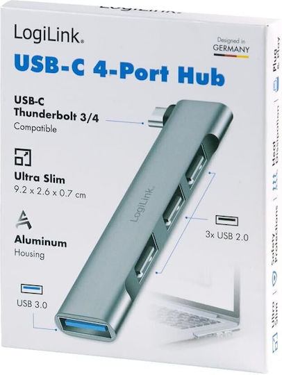 LogiLink USB-Hub 4 Anschlüsse USB 3.2 mit Anschluss an einen Computer USB-C / USB-A Graues