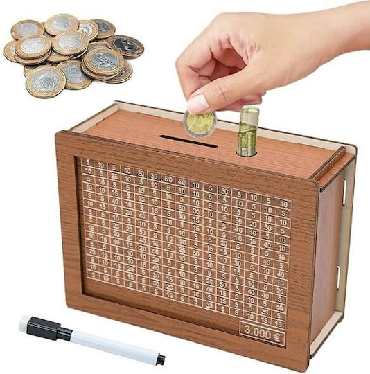 Ξύλινος Diy Κουμπαράς Στόχο Αποταμίευσης Έως 3000 Ευρώ Καφέ Ξύλινος Diy Κουμπαράς Στόχο Αποταμίευσης Έως 3000 Ευρώ Καφέ