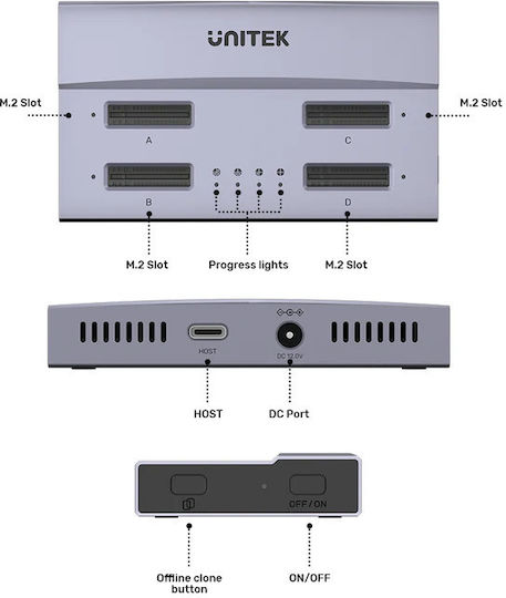 Unitek Hdk Usb4 4-bay M.2 Ssd Docking Station Offline Clone S1243b