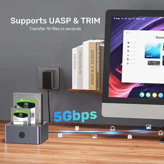 Unitek SATA6G Dual Bay HDD Docking Station Aluminum Black Y-3026