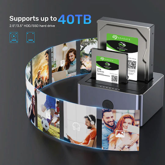 Unitek SATA6G Dual Bay HDD Docking Station Aluminum Black Y-3026