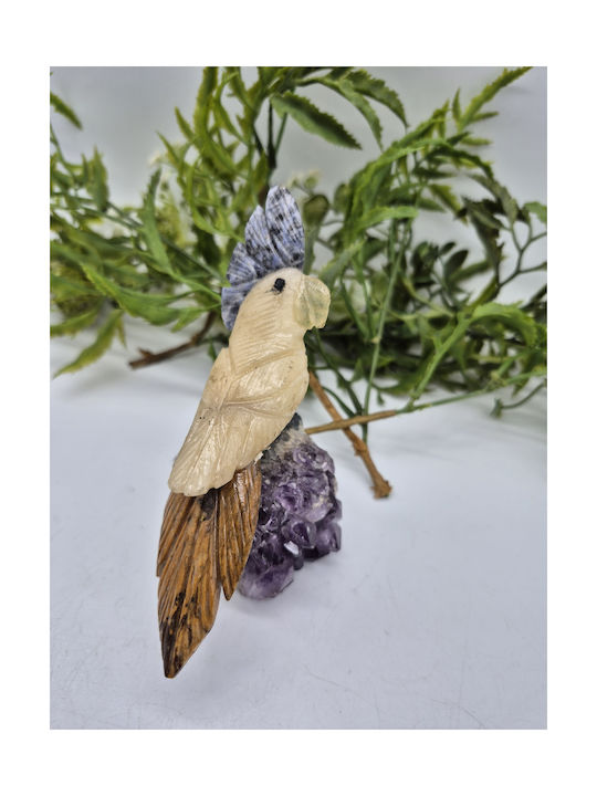 Handmade Carved Decorative Parrot With Natural Semi-Precious Stones