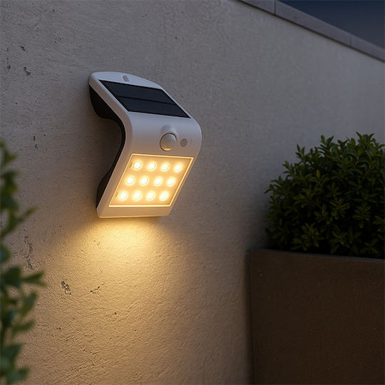 123led Επιτοίχιο Ηλιακό Φωτιστικό 1.5W 220lm Θερμό Λευκό 3000K με Αισθητήρα Κίνησης και Φωτοκύτταρο IP65