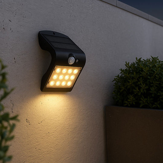 123led Επιτοίχιο Ηλιακό Φωτιστικό 1.5W 220lm Θερμό Λευκό 3000K με Αισθητήρα Κίνησης και Φωτοκύτταρο IP65
