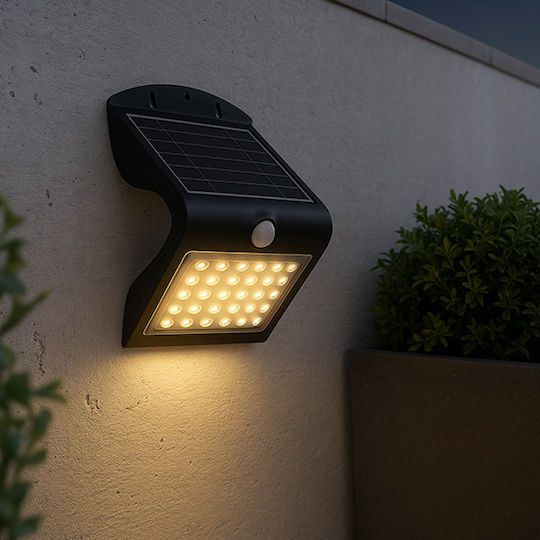 123led Wall Mounted Solar Light 4W 500lm Warm White 3000K with Motion Sensor and Photocell IP65