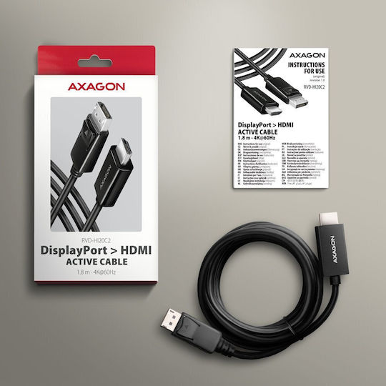 Axagon Кабел DisplayPort мъжки - HDMI мъжки 1.8м Черен
