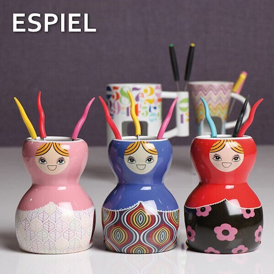 Espiel Babushka Porcelain Fondue Pot with Tea Light for 3 Persons Pink 11x11x16cm