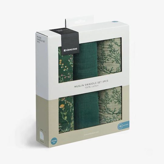 Kikka Boo Secret Garden Прегръщащи Пелени от Муселин Green Зелен 75x75см. 3бр