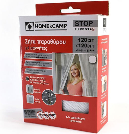 Home & Camp Window Mosquito Net with Velcro with Magnetic Clasp White 120x120cm