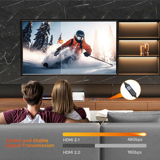 Unitek HDMI 2.1 Ultra High Speed 48Gbps 4K 120Hz HDR VRR Cable HDMI male - HDMI female 3m Μαύρο