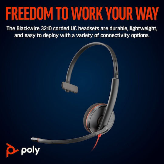 Poly Blackwire 3210 On Ear Multimedia Headphone with Microphone USB-A / USB-C