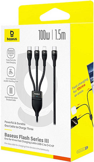 Baseus Flash Series Regular USB to Type-C / Lightning Cable 3.5A Μαύρο 1.5m