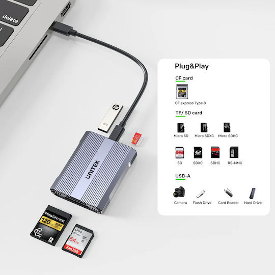 Unitek Cf Express Sd Microsd Card Reader Usb A 10 Gbps + Hub