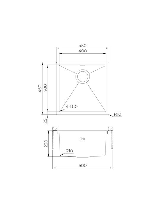 Helika Helika Enna ΕΝΝ100Χ Sub masă Chiuvetă Inox L45xW45cm Argintiu