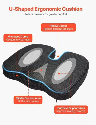 Vevor Seat Cushion with Memory Foam 43.5x33x8.3cm Black LYDCGZDHMNJ0V30SJ001V0