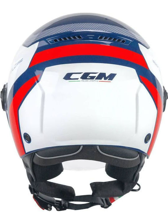 CGM 167 Blue / White / Gloss Red Motorcycle Helmet Jet ECE 22.06 1050gr