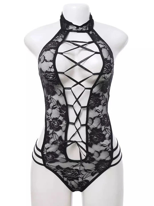 Erotic Lingerie Lace Body Adjustable Fit Sexy Cutouts Roleplay Cat Ears Black
