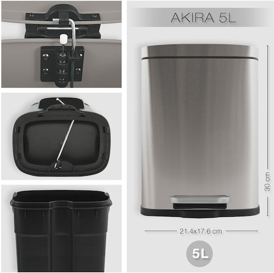 Dimitracas Akira 05392.005 Metallic Bathroom Basket Soft Close 5lt Silver