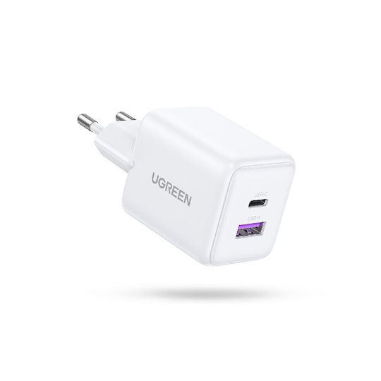 Ugreen Charger Without Cable GaN with USB-A Port and USB-C Port 30W Power Delivery Whites (X516)