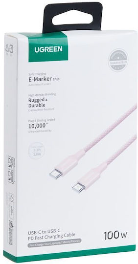 Ugreen USB 2.0 Кабел USB-C Мъжки - USB-C 100W Захранване PD Розов 1м 340568