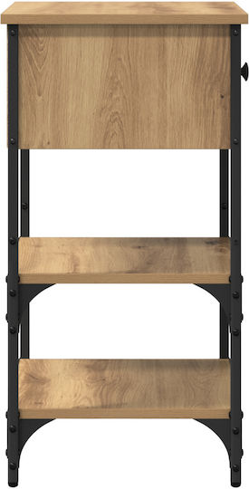 Wooden Bedside Table with Metal Legs Artisan Oak 34x36x70cm