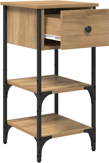 Wooden Bedside Table with Metal Legs Artisan Oak 34x36x70cm