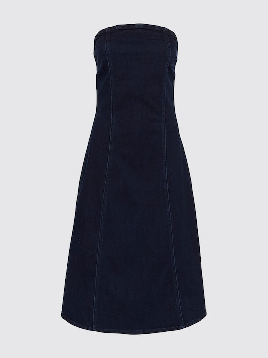 Midi Damenkleid Denim Blau Waschung 10705055-Blau