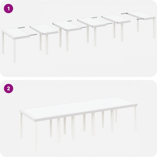 Τραπέζι Εξωτερικού Χώρου Rattan Λευκό 300x100x73εκ.