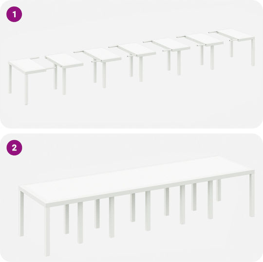 Masa pentru spații exterioare Ratan Alb 350x100x73buc