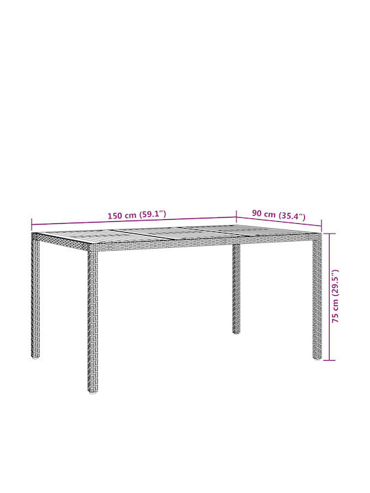 Masă De Exterior Gri 150x90x75cm