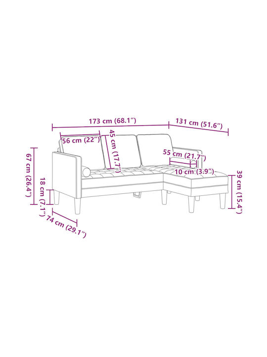 Colțar Canapea Gri Deschis Cu Perne Decorative 173x131x67cm