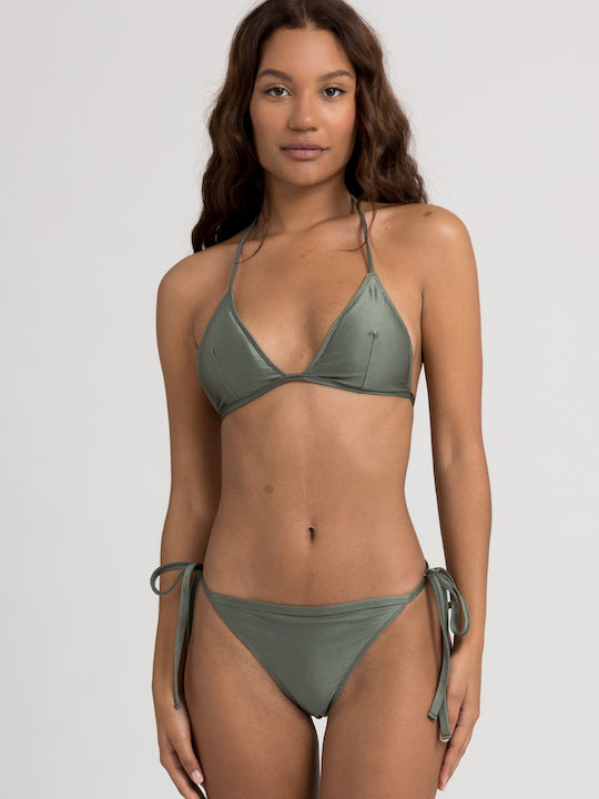 Bikini Set Triangle Top & Brazil Bottom with Laces Olive, Khaki