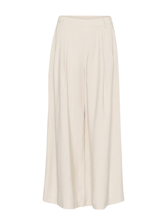 Women's High-waisted Fabric Trousers Loose Fit Beige