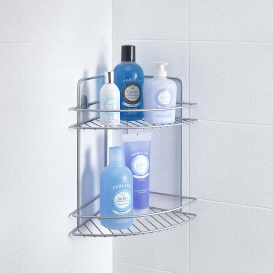 Metaltex Polytherm Reflex Γωνιακή Επιτοίχια Ραφιέρα Μπάνιου Μεταλλική με 2 Ράφια 23x23x35cm Ασημί